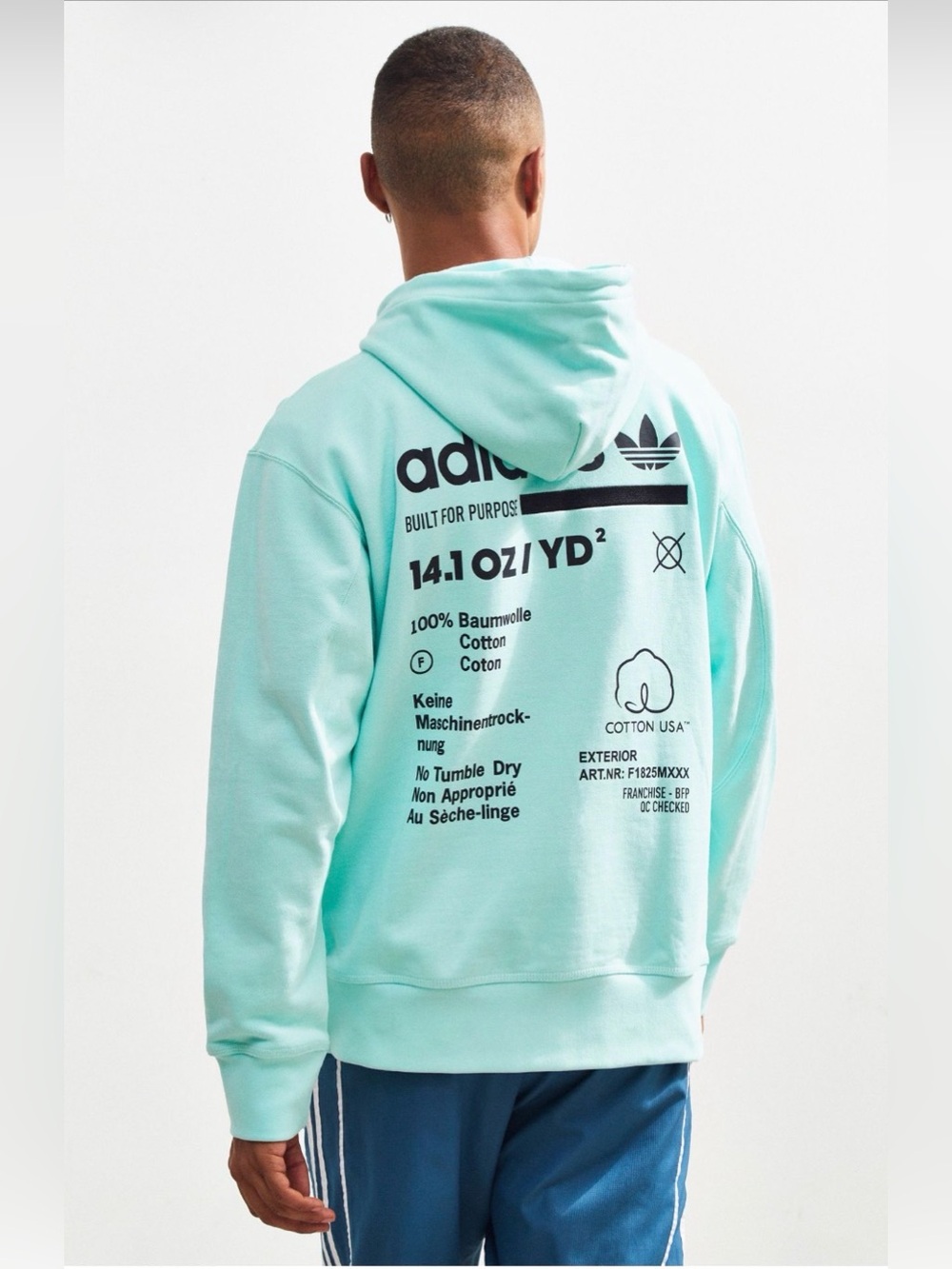 adidas Kaval Mint Green Graphic Back-Print Hoodie size Large